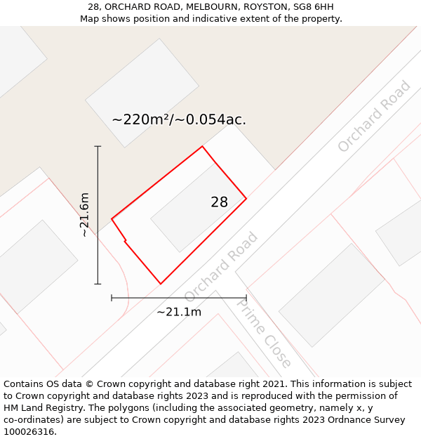 28, ORCHARD ROAD, MELBOURN, ROYSTON, SG8 6HH: Plot and title map