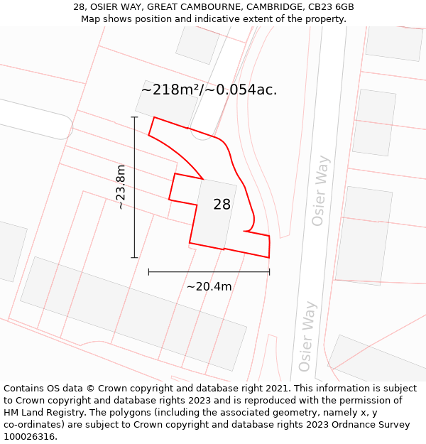 28, OSIER WAY, GREAT CAMBOURNE, CAMBRIDGE, CB23 6GB: Plot and title map