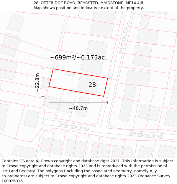 28, OTTERIDGE ROAD, BEARSTED, MAIDSTONE, ME14 4JR: Plot and title map