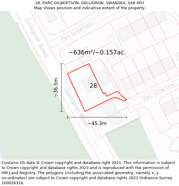 28, PARC GILBERTSON, GELLIGRON, SWANSEA, SA8 4PU: Plot and title map