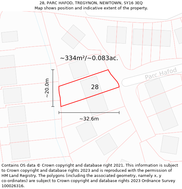 28, PARC HAFOD, TREGYNON, NEWTOWN, SY16 3EQ: Plot and title map