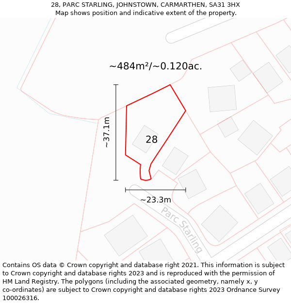 28, PARC STARLING, JOHNSTOWN, CARMARTHEN, SA31 3HX: Plot and title map