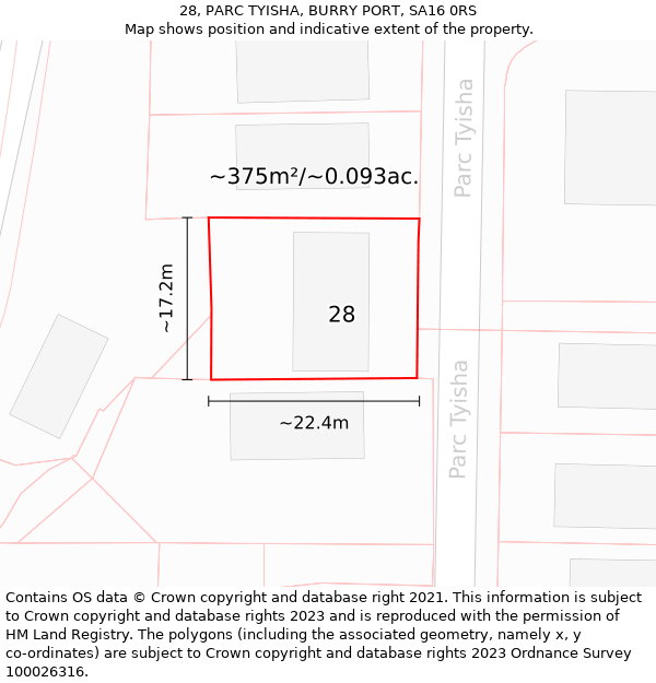 28, PARC TYISHA, BURRY PORT, SA16 0RS: Plot and title map