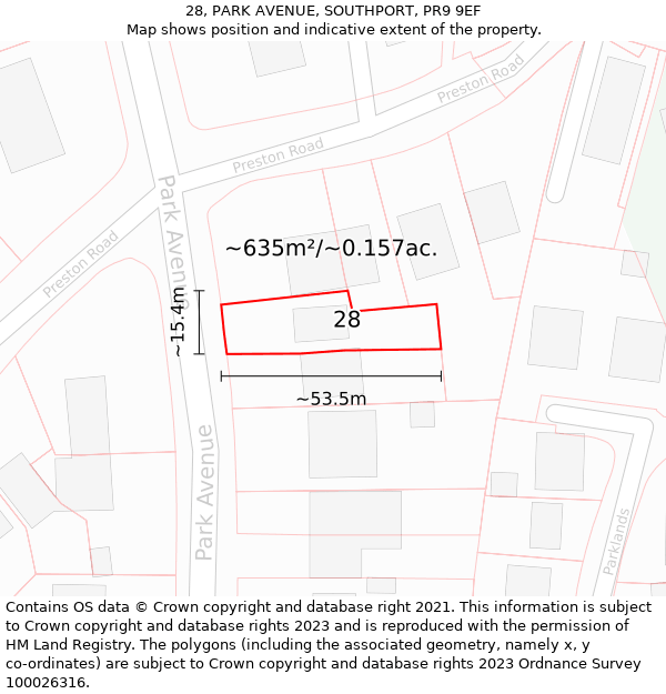 28, PARK AVENUE, SOUTHPORT, PR9 9EF: Plot and title map