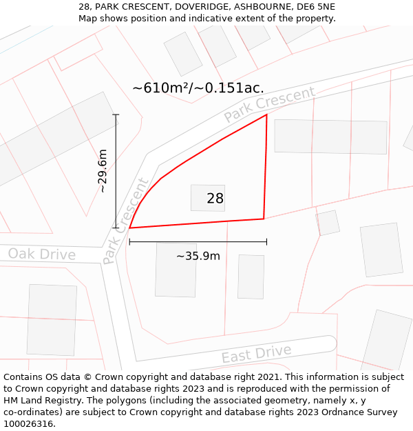 28, PARK CRESCENT, DOVERIDGE, ASHBOURNE, DE6 5NE: Plot and title map