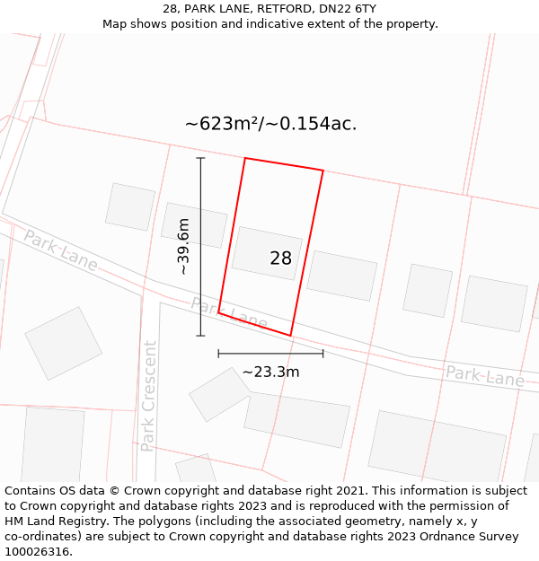 28, PARK LANE, RETFORD, DN22 6TY: Plot and title map