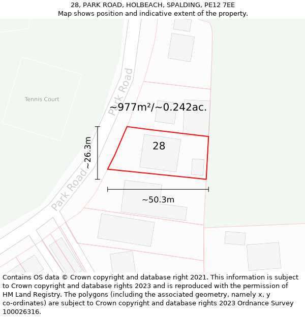 28, PARK ROAD, HOLBEACH, SPALDING, PE12 7EE: Plot and title map