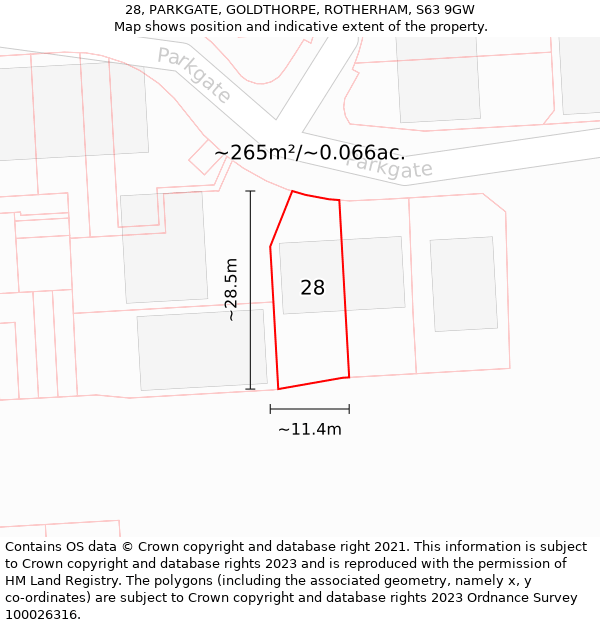 28, PARKGATE, GOLDTHORPE, ROTHERHAM, S63 9GW: Plot and title map