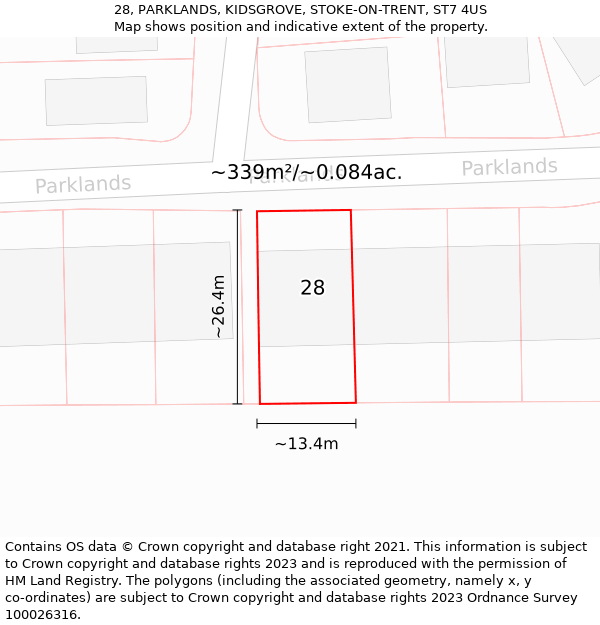 28, PARKLANDS, KIDSGROVE, STOKE-ON-TRENT, ST7 4US: Plot and title map