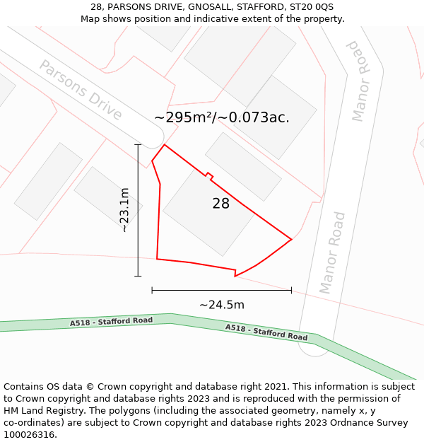28, PARSONS DRIVE, GNOSALL, STAFFORD, ST20 0QS: Plot and title map