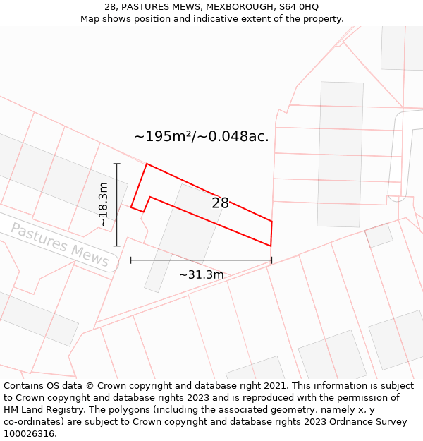 28, PASTURES MEWS, MEXBOROUGH, S64 0HQ: Plot and title map