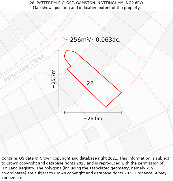 28, PATTERDALE CLOSE, GAMSTON, NOTTINGHAM, NG2 6PW: Plot and title map