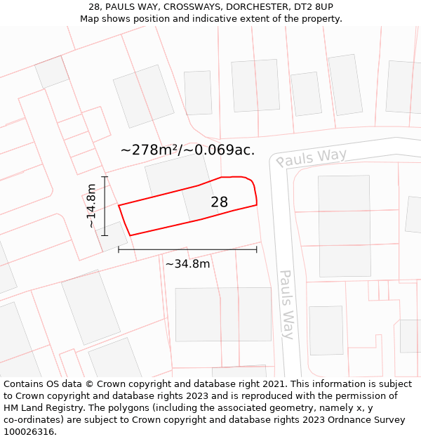 28, PAULS WAY, CROSSWAYS, DORCHESTER, DT2 8UP: Plot and title map