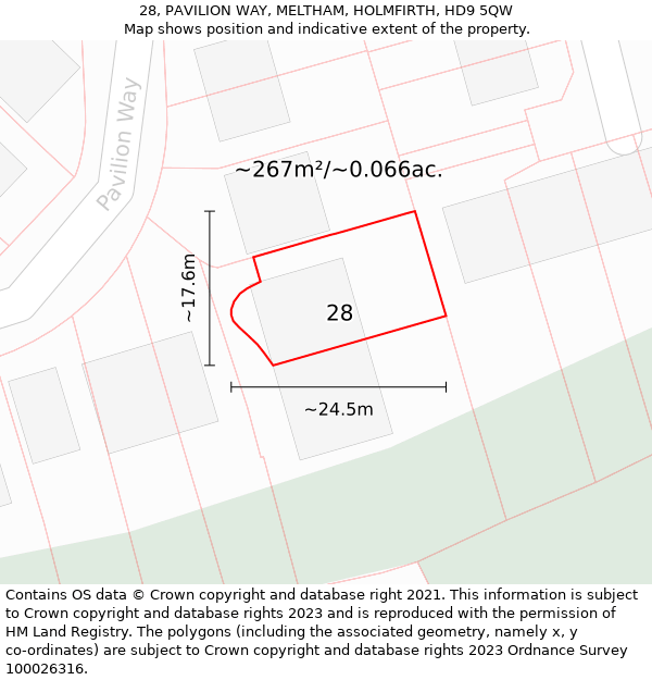 28, PAVILION WAY, MELTHAM, HOLMFIRTH, HD9 5QW: Plot and title map