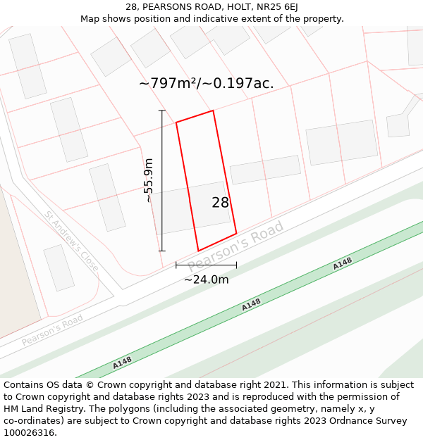 28, PEARSONS ROAD, HOLT, NR25 6EJ: Plot and title map