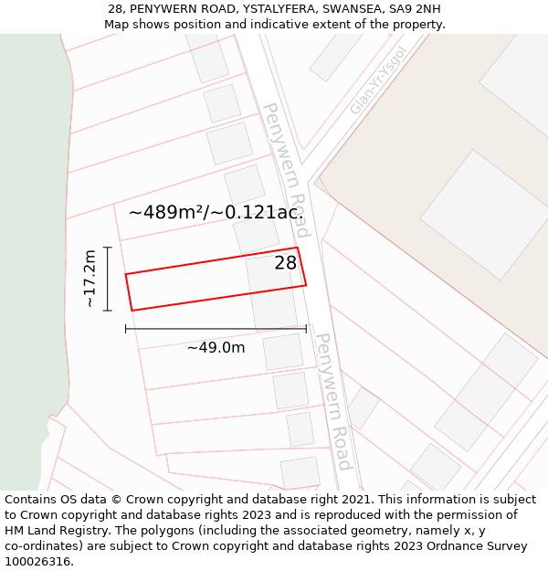 28, PENYWERN ROAD, YSTALYFERA, SWANSEA, SA9 2NH: Plot and title map