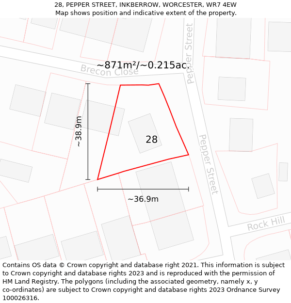 28, PEPPER STREET, INKBERROW, WORCESTER, WR7 4EW: Plot and title map