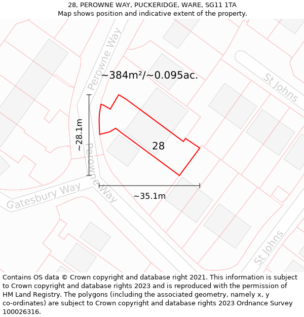 28, PEROWNE WAY, PUCKERIDGE, WARE, SG11 1TA: Plot and title map