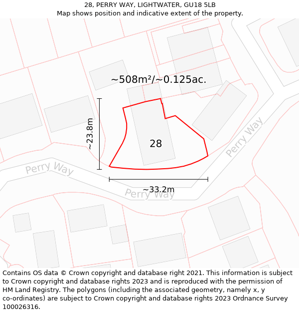 28, PERRY WAY, LIGHTWATER, GU18 5LB: Plot and title map