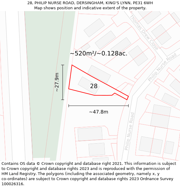 28, PHILIP NURSE ROAD, DERSINGHAM, KING'S LYNN, PE31 6WH: Plot and title map