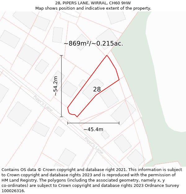 28, PIPERS LANE, WIRRAL, CH60 9HW: Plot and title map