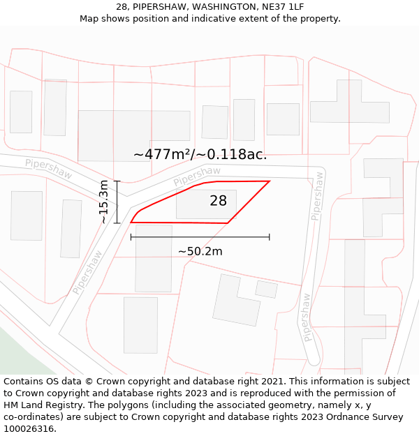 28, PIPERSHAW, WASHINGTON, NE37 1LF: Plot and title map