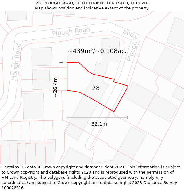 28, PLOUGH ROAD, LITTLETHORPE, LEICESTER, LE19 2LE: Plot and title map