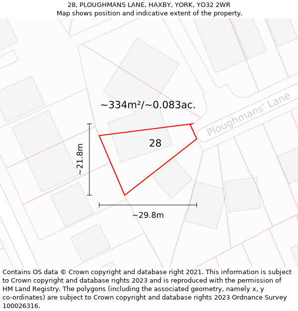 28, PLOUGHMANS LANE, HAXBY, YORK, YO32 2WR: Plot and title map