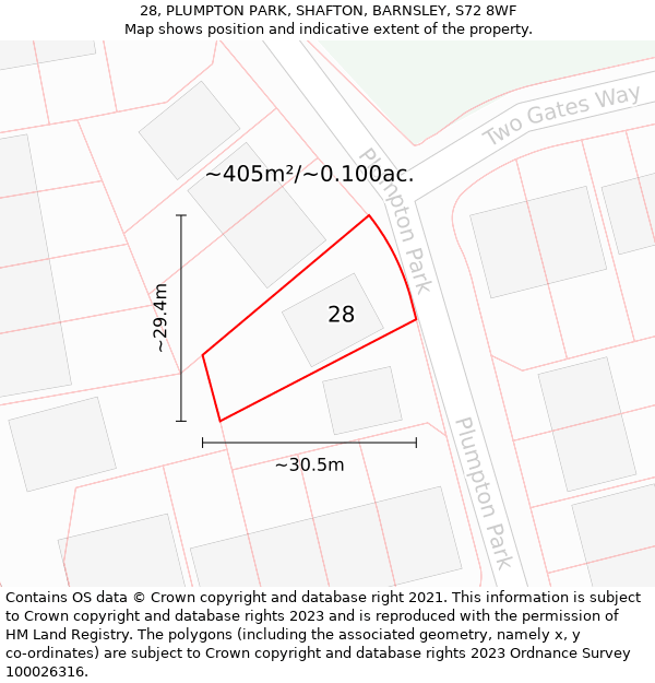 28, PLUMPTON PARK, SHAFTON, BARNSLEY, S72 8WF: Plot and title map