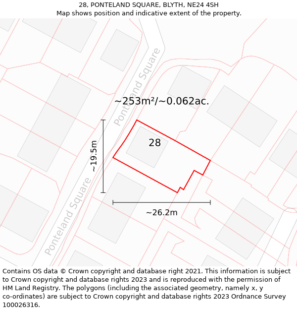 28, PONTELAND SQUARE, BLYTH, NE24 4SH: Plot and title map