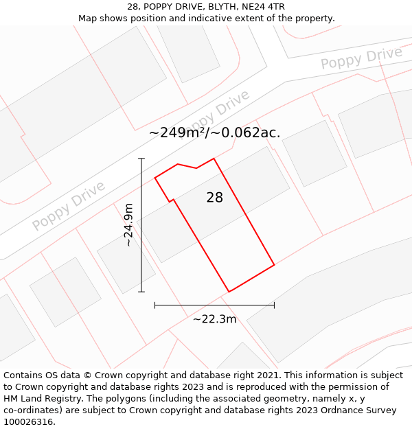 28, POPPY DRIVE, BLYTH, NE24 4TR: Plot and title map