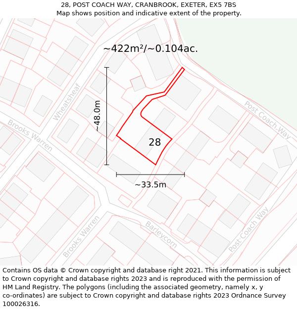 28, POST COACH WAY, CRANBROOK, EXETER, EX5 7BS: Plot and title map