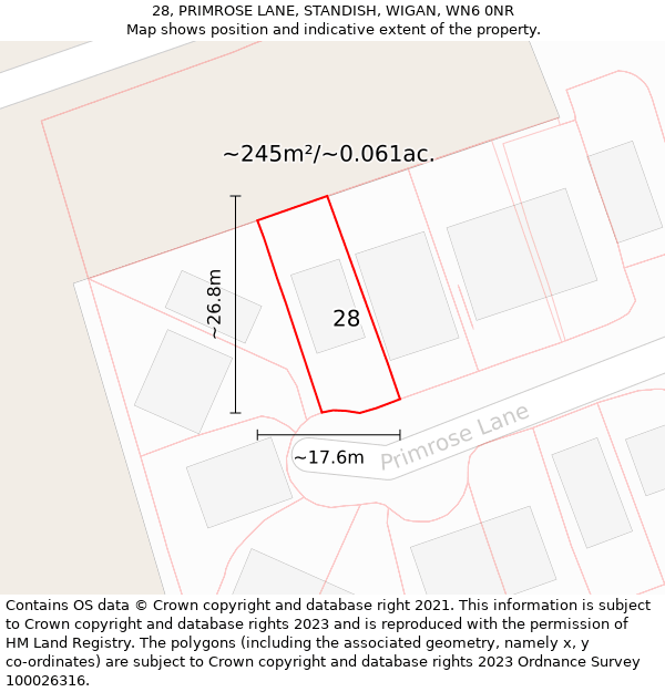 28, PRIMROSE LANE, STANDISH, WIGAN, WN6 0NR: Plot and title map