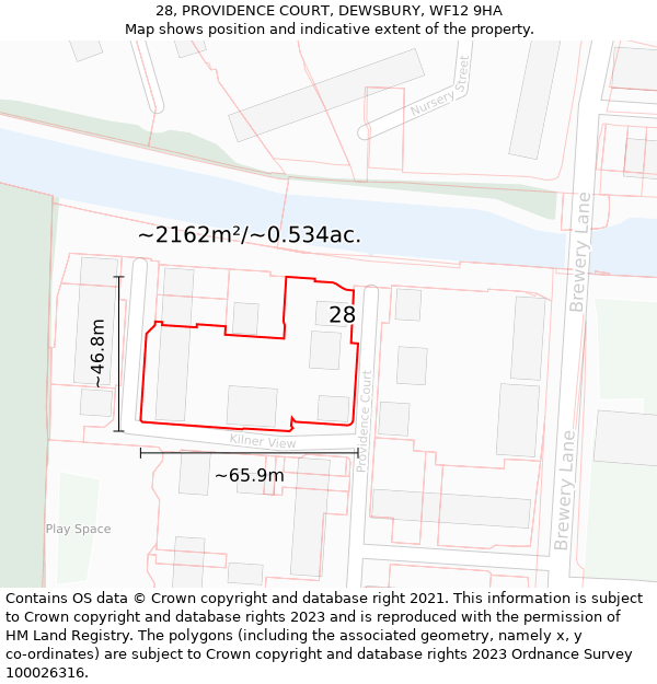 28, PROVIDENCE COURT, DEWSBURY, WF12 9HA: Plot and title map