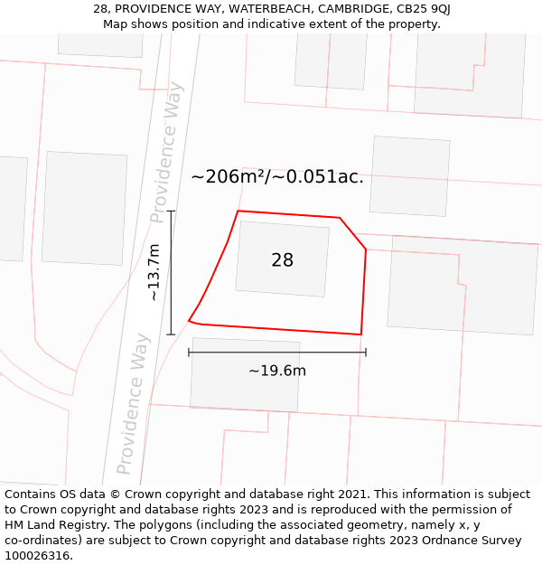 28, PROVIDENCE WAY, WATERBEACH, CAMBRIDGE, CB25 9QJ: Plot and title map