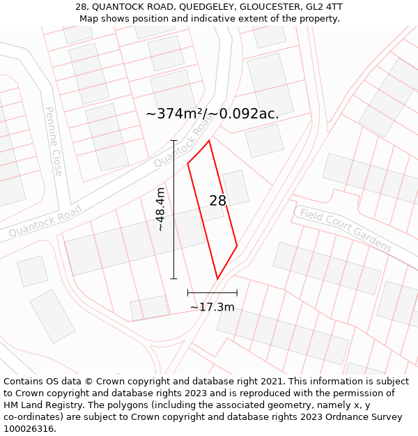 28, QUANTOCK ROAD, QUEDGELEY, GLOUCESTER, GL2 4TT: Plot and title map