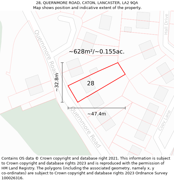 28, QUERNMORE ROAD, CATON, LANCASTER, LA2 9QA: Plot and title map