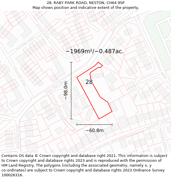 28, RABY PARK ROAD, NESTON, CH64 9SP: Plot and title map