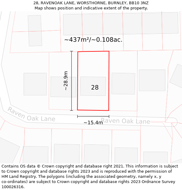 28, RAVENOAK LANE, WORSTHORNE, BURNLEY, BB10 3NZ: Plot and title map