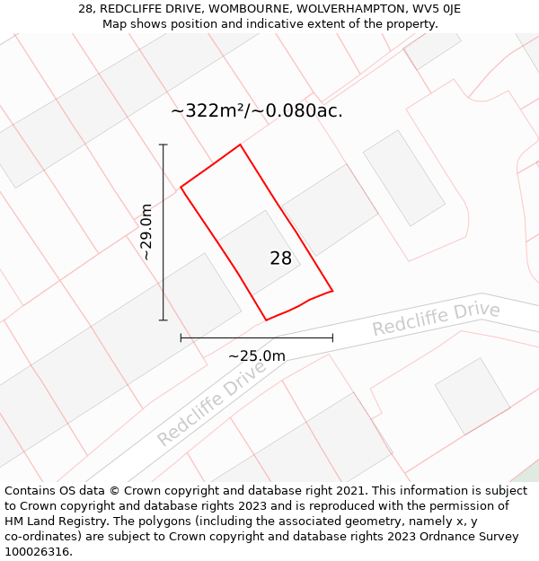 28, REDCLIFFE DRIVE, WOMBOURNE, WOLVERHAMPTON, WV5 0JE: Plot and title map