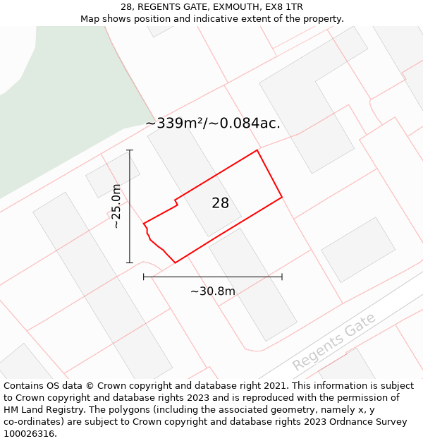 28, REGENTS GATE, EXMOUTH, EX8 1TR: Plot and title map