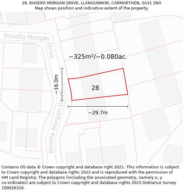 28, RHODFA MORGAN DRIVE, LLANGUNNOR, CARMARTHEN, SA31 2NX: Plot and title map