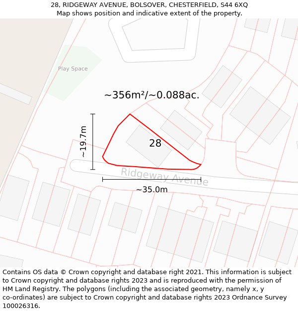 28, RIDGEWAY AVENUE, BOLSOVER, CHESTERFIELD, S44 6XQ: Plot and title map