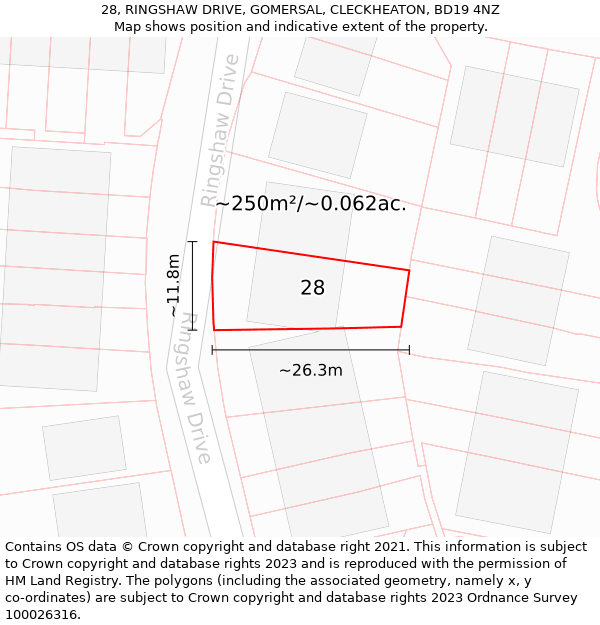 28, RINGSHAW DRIVE, GOMERSAL, CLECKHEATON, BD19 4NZ: Plot and title map