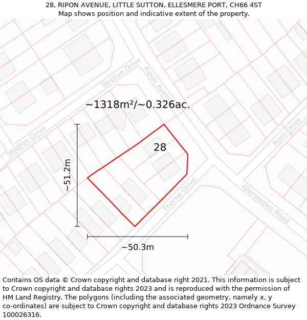 28, RIPON AVENUE, LITTLE SUTTON, ELLESMERE PORT, CH66 4ST: Plot and title map