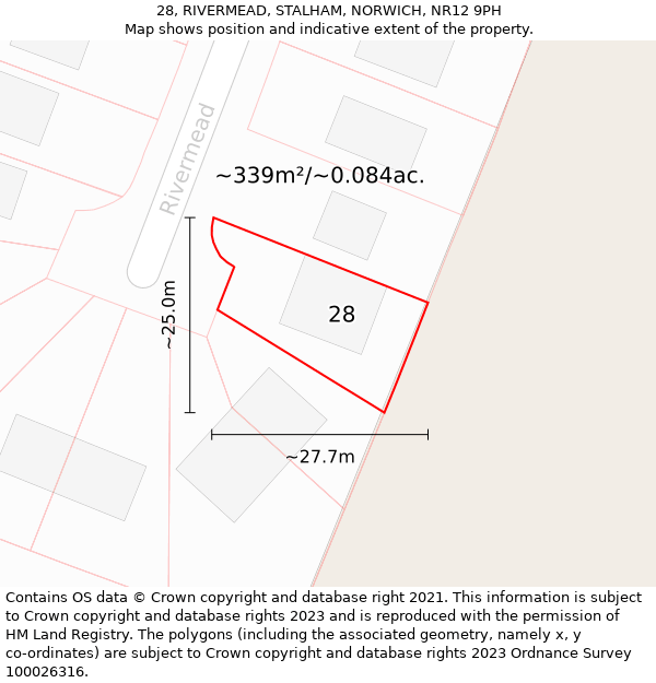 28, RIVERMEAD, STALHAM, NORWICH, NR12 9PH: Plot and title map