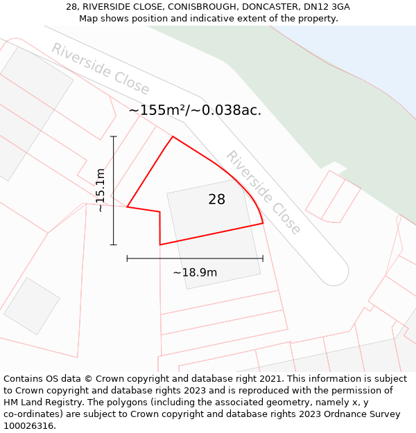 28, RIVERSIDE CLOSE, CONISBROUGH, DONCASTER, DN12 3GA: Plot and title map