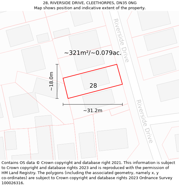 28, RIVERSIDE DRIVE, CLEETHORPES, DN35 0NG: Plot and title map