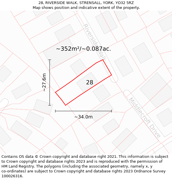 28, RIVERSIDE WALK, STRENSALL, YORK, YO32 5RZ: Plot and title map