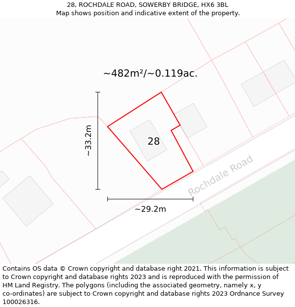 28, ROCHDALE ROAD, SOWERBY BRIDGE, HX6 3BL: Plot and title map